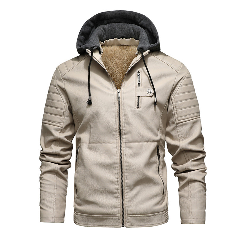 Leather Work Jacket With Hood - Veste à capuche épaisse et chaude